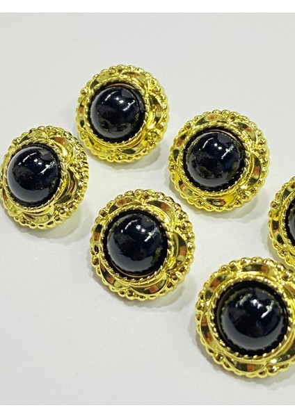 Vintage Serisi Düğme Seti / 1,7 cm 6 Lı Set (Gold - Siyah)