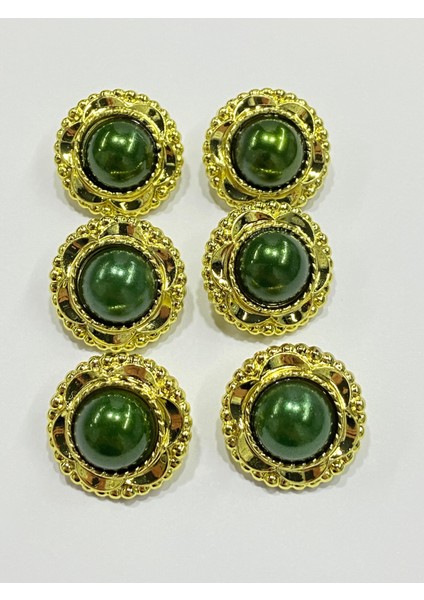 Vintage Serisi Düğme Seti / 2 cm 6 Lı Set (Gold - Yeşil)