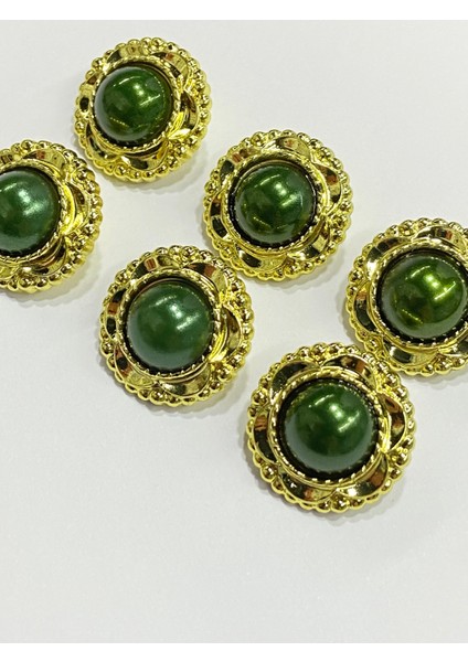 Vintage Serisi Düğme Seti / 2 cm 6 Lı Set (Gold - Yeşil) fiyatları