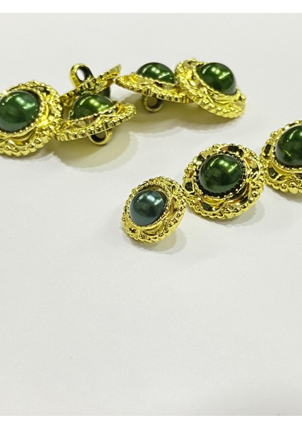 Vintage Serisi Düğme Seti / 2 cm 6 Lı Set (Gold - Yeşil) fırsatları