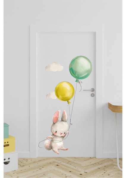 Renkli Tavşan Kapı Sticker, Eğlenceli ve Dekoratif Çocuk Odası Süsü