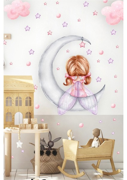 Renkli Kız Çocuk Odası Duvar Sticker Seti, Yıldız ve Puantiyeli, Sevimli Tasarım