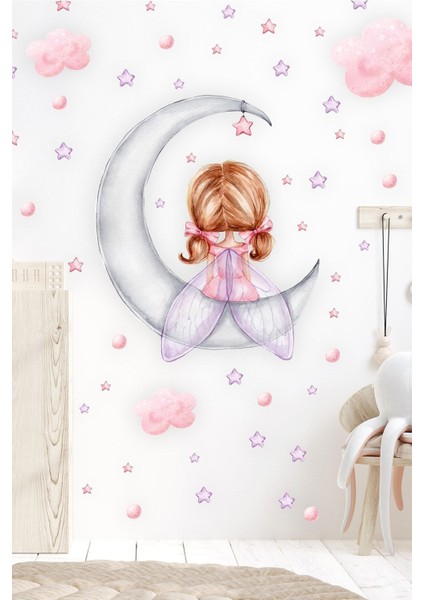 Renkli Kız Çocuk Odası Duvar Sticker Seti, Yıldız ve Puantiyeli, Sevimli Tasarım fiyatları
