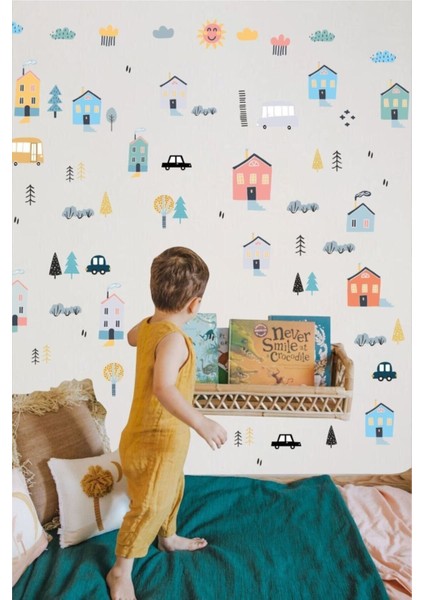 Renkli Mini Şehir Çocuk Odası Duvar Stickerı