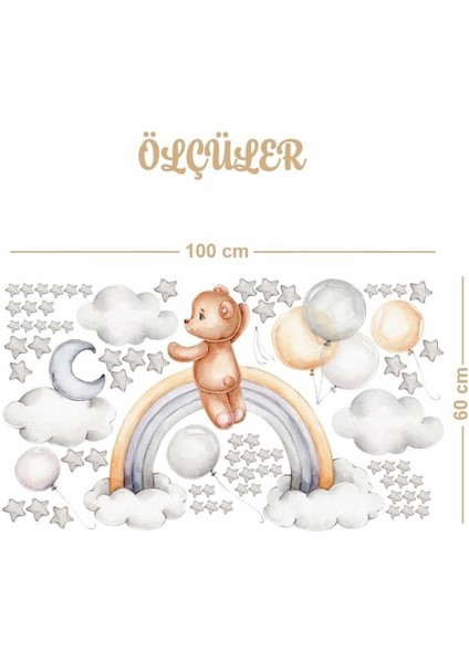 Sevimli Ayıcık Balonlar ve Gökkuşağı Çocuk Odası Duvar Sticker fiyatları