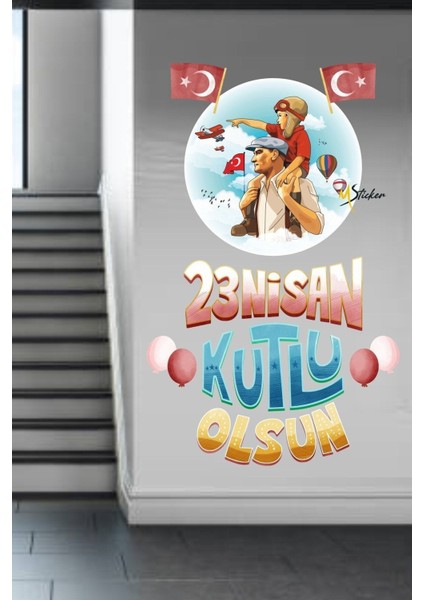 23 Nisan Atatürk ve Çocuk Okul Kreş Cam Duvar Süslemesi Sticker Seti modelleri