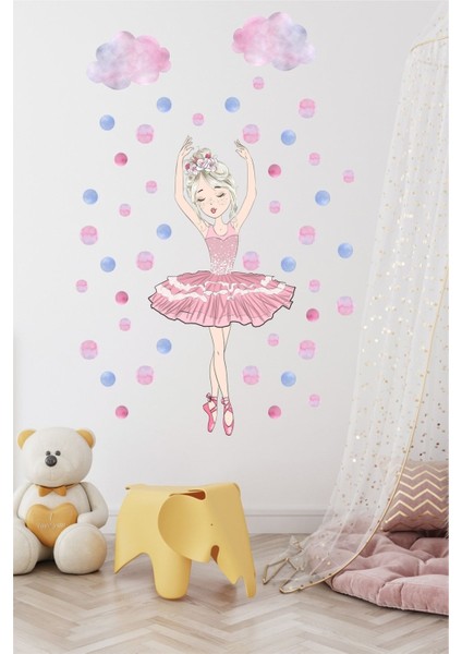 Balerin Sindy Bulutlar Puantiyeli Salon Yatak Odası Mutfak Balkon Ev Duvar Süsü Kağıdı Sticker Seti modelleri