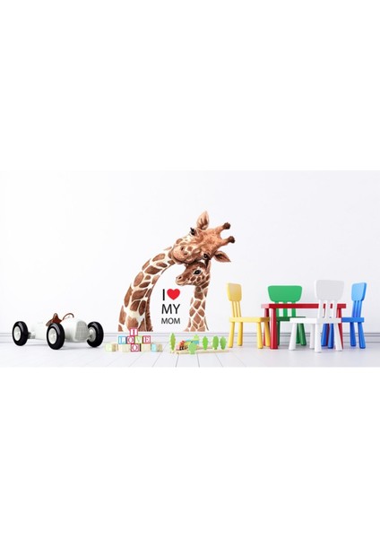 Sevimli zürafa ve yavrusu duvar stickerleri, renkli ve şık çocuk odası dekoru fiyatları