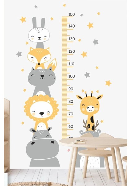 Renkli Çocuk Odası Boy Ölçer Duvar Sticker, Sevimli ve Eğlenceli Tasarım, Sarı