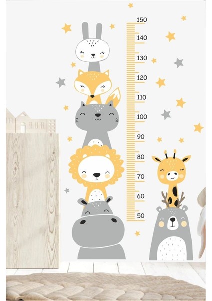 Renkli Çocuk Odası Boy Ölçer Duvar Sticker, Sevimli ve Eğlenceli Tasarım, Sarı fiyatları