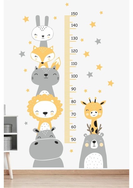 Renkli Çocuk Odası Boy Ölçer Duvar Sticker, Sevimli ve Eğlenceli Tasarım, Sarı modelleri
