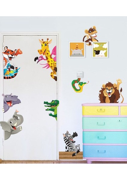 Renkli ve Eğlenceli Hayvan Temalı Bebek ve Çocuk Odası Stickerleri, 5+ Parça, Renkli Dekorasyon