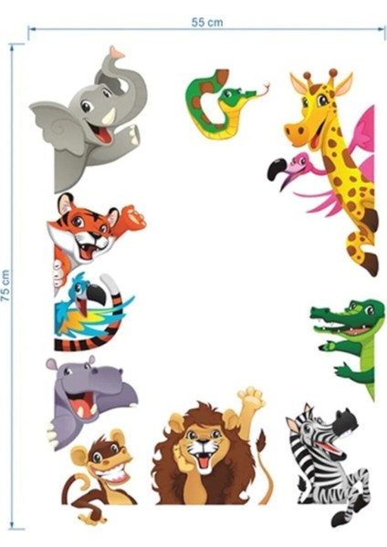 Renkli ve Eğlenceli Hayvan Temalı Bebek ve Çocuk Odası Stickerleri, 5+ Parça, Renkli Dekorasyon modelleri