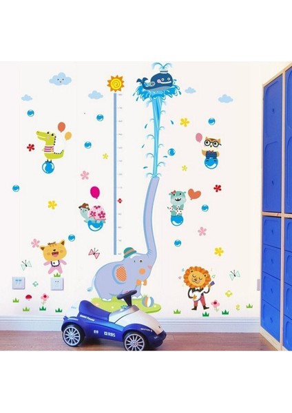 Sevimli Fil ve Dev Boy Ölçer, Çok Renkli Duvar Sticker Seti, Bebek ve Çocuk Odası İçin
