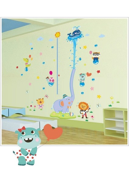 Sevimli Fil ve Dev Boy Ölçer, Çok Renkli Duvar Sticker Seti, Bebek ve Çocuk Odası İçin fiyatları