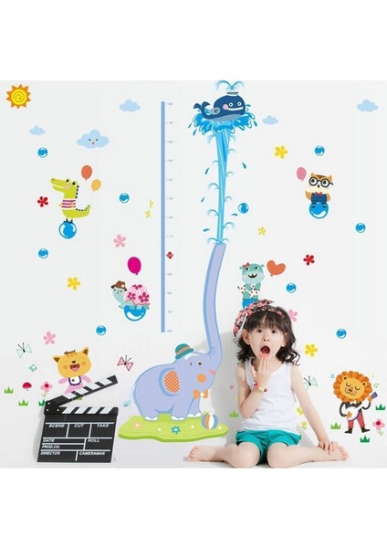 Sevimli Fil ve Dev Boy Ölçer, Çok Renkli Duvar Sticker Seti, Bebek ve Çocuk Odası İçin modelleri