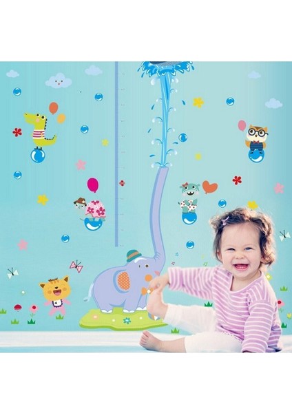 Sevimli Fil ve Dev Boy Ölçer, Çok Renkli Duvar Sticker Seti, Bebek ve Çocuk Odası İçin fırsatları