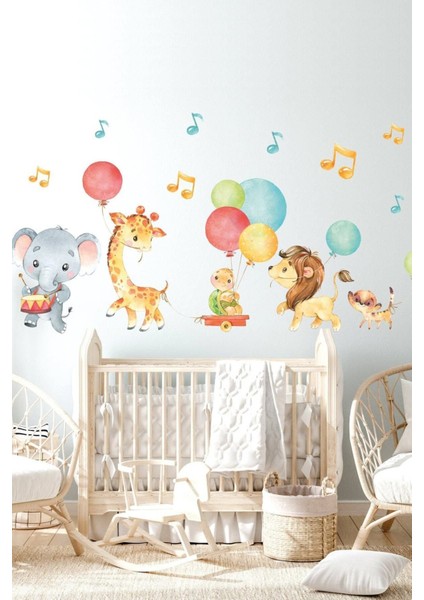 Çocuk odası renkli hayvanlar duvar sticker seti, 5+ parça, eğlenceli tasarım