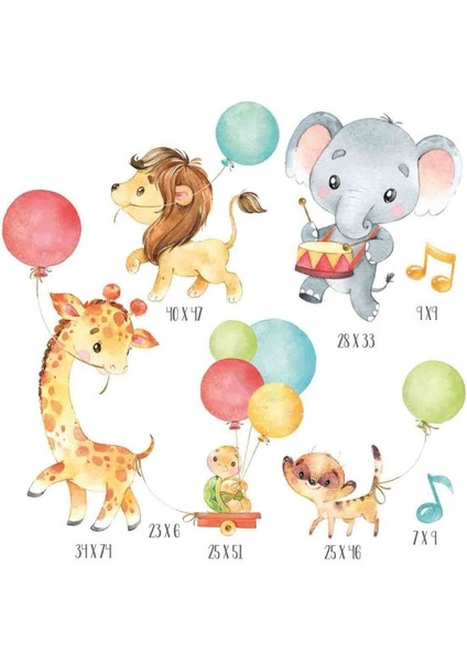 Çocuk odası renkli hayvanlar duvar sticker seti, 5+ parça, eğlenceli tasarım fiyatları