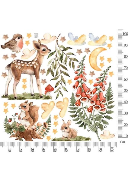 Sevimli orman temanlı çocuk odası duvar çıkartmaları, renkli ve eğlenceli dekor seti fiyatları
