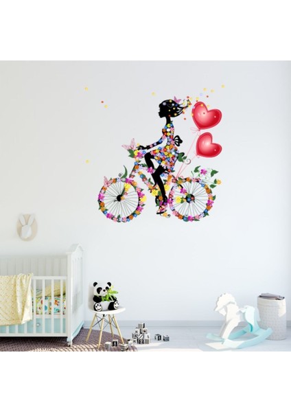 Neşeli kız çocuk odası doğa ve bisiklet temalı renkli duvar sticker seti, 5+ parça fiyatları