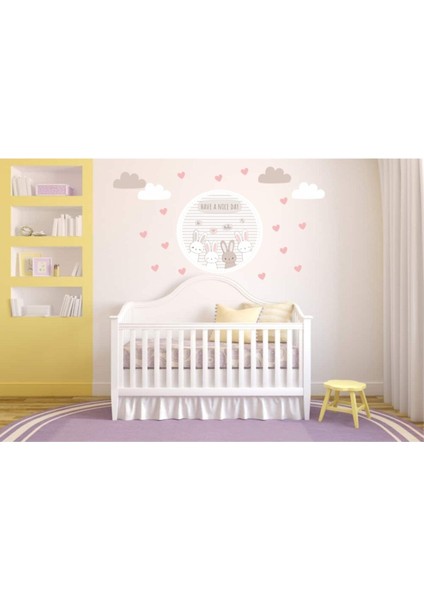 Renkli Tavşanlar Kalpli Duvar Stickerleri, Çocuk ve Bebek Odası Dekoru fiyatları