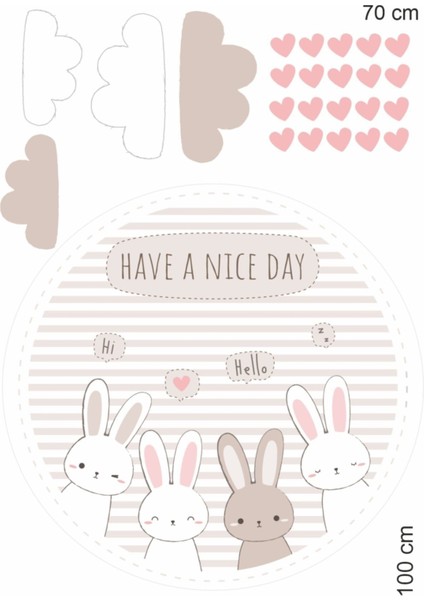Renkli Tavşanlar Kalpli Duvar Stickerleri, Çocuk ve Bebek Odası Dekoru modelleri