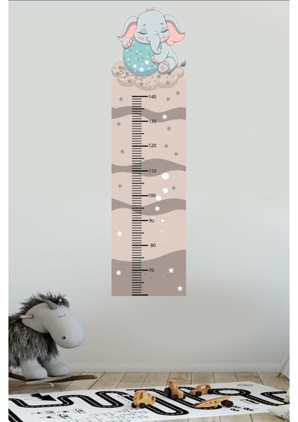 Renkli ve eğlenceli çocuk odası fil temalı duvar ölçer sticker fırsatları