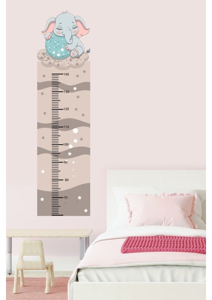 Renkli ve eğlenceli çocuk odası fil temalı duvar ölçer sticker indirimleri