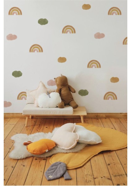 Renkli gökkuşağı ve bulutlar çocuk odası duvar stickerı, neşeli dekorasyon. fiyatları