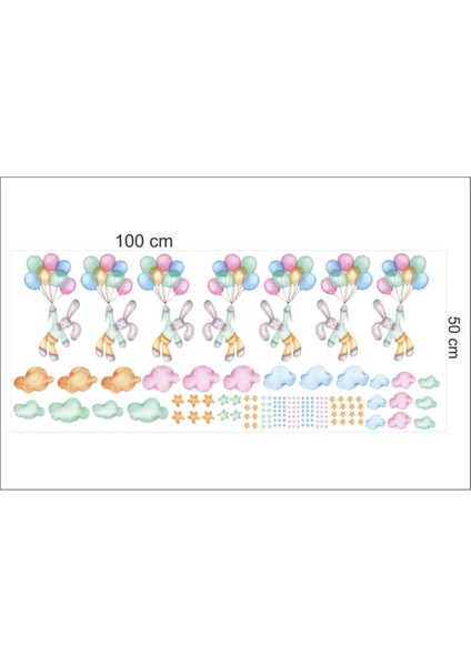 Renkli Tavşanlar ve Balonlar Çocuk Odası Duvar Stickerleri, Eğlenceli ve Sevimli Dekorasyon modelleri