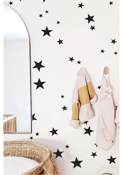 Siyah Yıldız Duvar Sticker Seti, modern dekorasyon için ideal, 3-5 cm, çocuk odası uygun