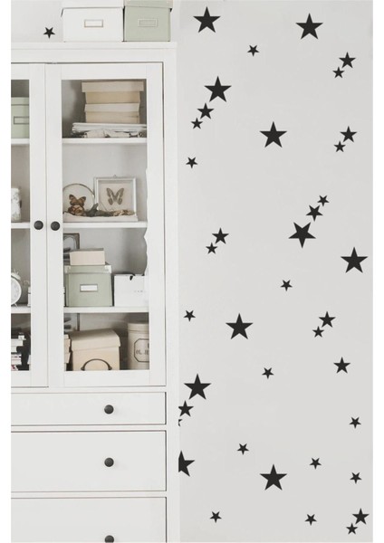 Siyah Yıldız Duvar Sticker Seti, modern dekorasyon için ideal, 3-5 cm, çocuk odası uygun fiyatları