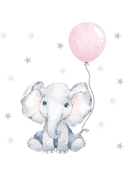 Çocuk Odası Renkli Balon ve Yıldız Duvar Sticker, Pastel Tonlar, Çok Renkli, Parça Sayısı: 5+