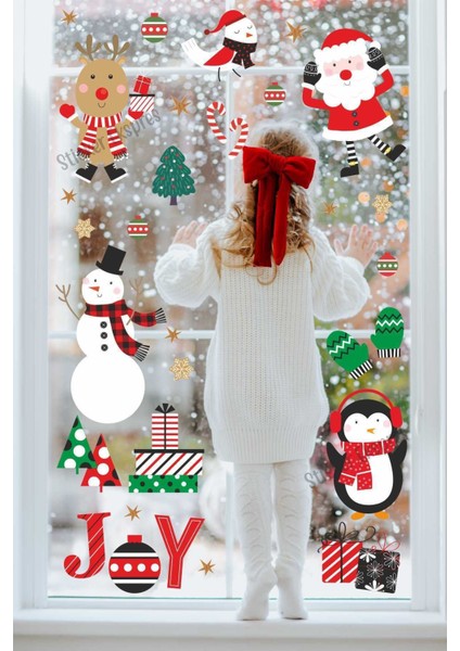 Yılbaşı Temalı Çok Renkli Cam Duvar Kapı Sticker Seti, Eğlenceli ve Şık Tasarım, 5+ Parça