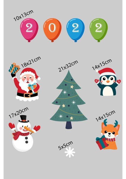 Renkli Noel Baba ve Kardan Adam Cam Duvar Stickerleri, Yılbaşı Temalı Dekorasyon, Çok Renkli modelleri
