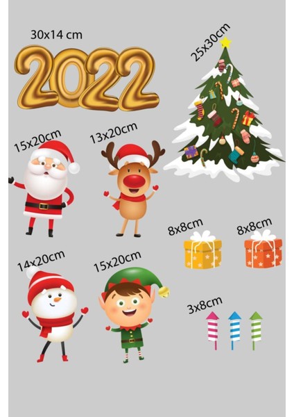 Renkli Yılbaşı Ağacı ve Noel Figürleri Cam Duvar Sticker Seti, Çocuk Odası Dekorasyonu