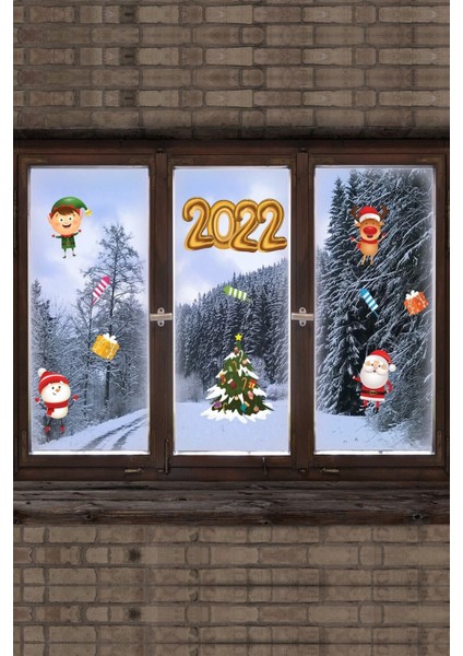 Renkli Yılbaşı Ağacı ve Noel Figürleri Cam Duvar Sticker Seti, Çocuk Odası Dekorasyonu modelleri