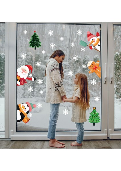 Yılbaşı Temalı Renkli Cam Sticker Seti, Çocuk Odası Dekoru, Çok Renkli, Düz Desen fiyatları