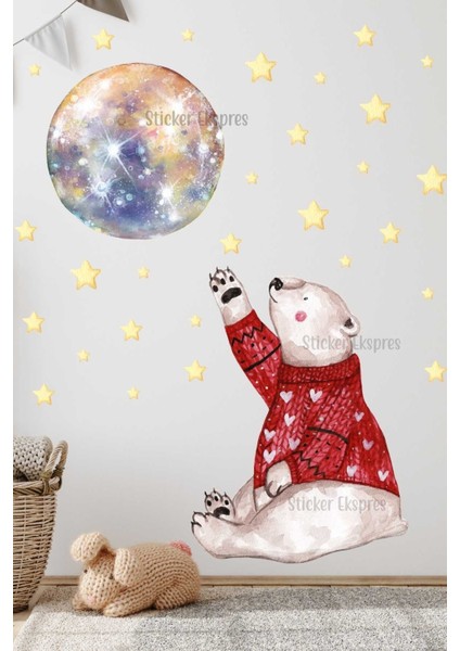Renkli Ayı ve Yıldızlar Duvar Sticker Seti, Çocuk Odası Dekoru, 5+ Parça, Çok Renkli fiyatları