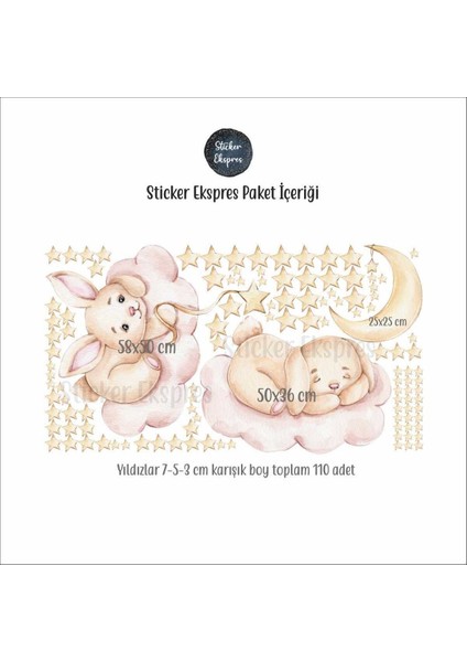 Çocuk Odası Renkli Tavşanlar Duvar Sticker Seti, 5+ Parça, Sevimli Dekorasyon fiyatları
