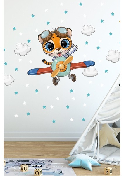 Renkli Pilot Kaplan Duvar Sticker Seti, odanıza canlılık ve şıklık katacak dekorasyon.