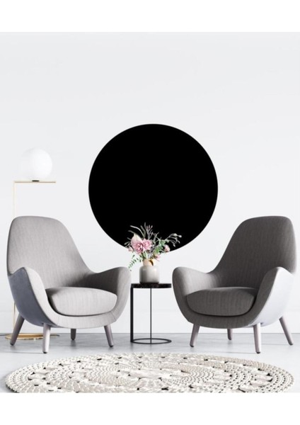 Siyah Yuvarlak Boho Tarzı Duvar Sticker 75x75 Minimalist Dekorasyon