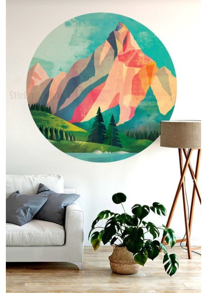 Renkli Yuvarlak Manzara Duvar Sticker, Modern ve Şık Tasarım, Salon ve Oturma Odası için