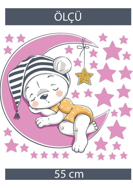 Sevimli pembe ayıcık duvar sticker seti, çocuk odası dekoru için ideal ve şık seçim fiyatları