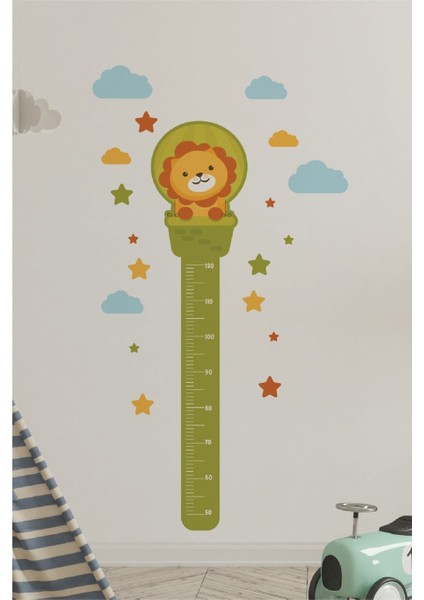 Renkli Aslan Boy Ölçer Duvar Sticker, Çocuk Odası Dekorasyonu, Yeşil Tonlu fiyatları
