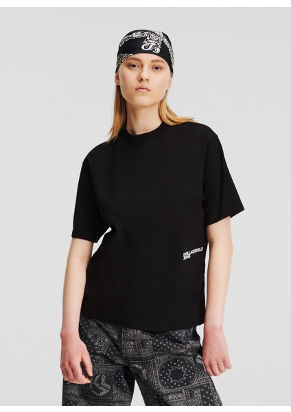 Yuvarlak Yaka Düz Siyah Kadın T-Shirt 245J1705