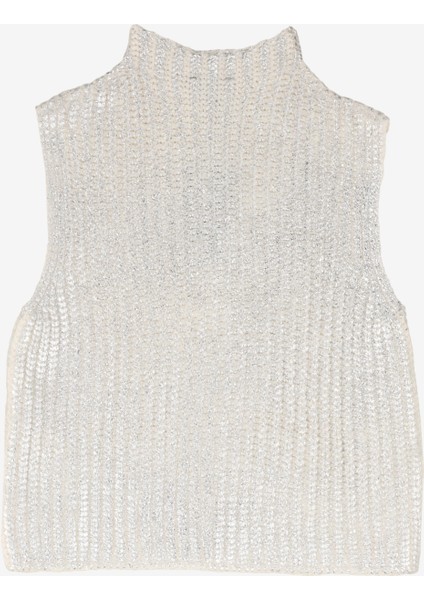 Yarım Balıkçı Yaka Crop Varaklı Ekru Kazak Kadın F4WL-KZK0615 fiyatları