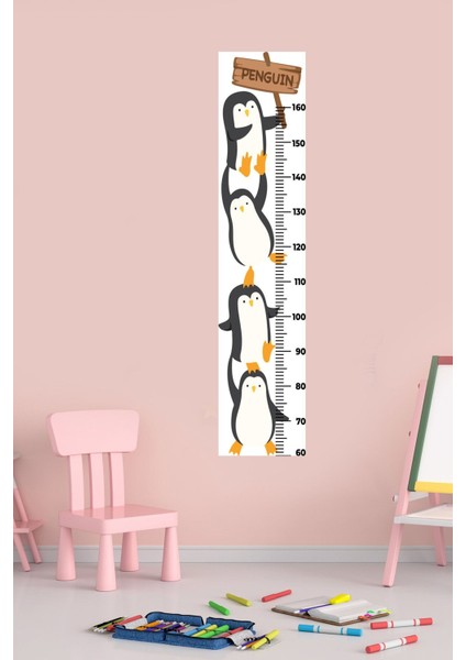Sevimli Penguenler Boy Ölçme Duvar Sticker, Renkli ve Eğlenceli Tasarım fiyatları
