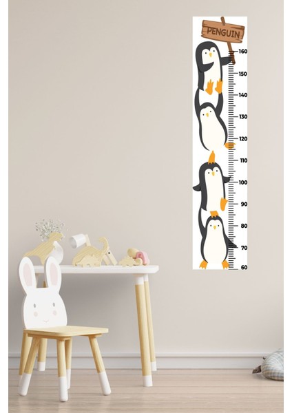 Sevimli Penguenler Boy Ölçme Duvar Sticker, Renkli ve Eğlenceli Tasarım modelleri